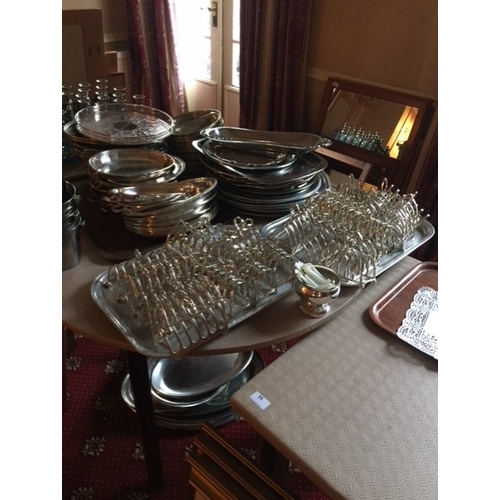 60c - Large selection of plated ware, toasting racks, crockery etc