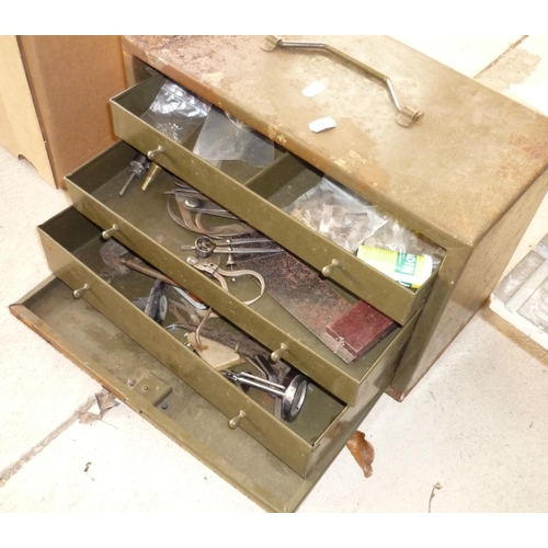 31 - Small metal tool chest with various contents