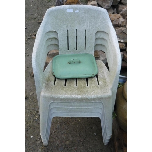65 - Set of four white stacking chairs
