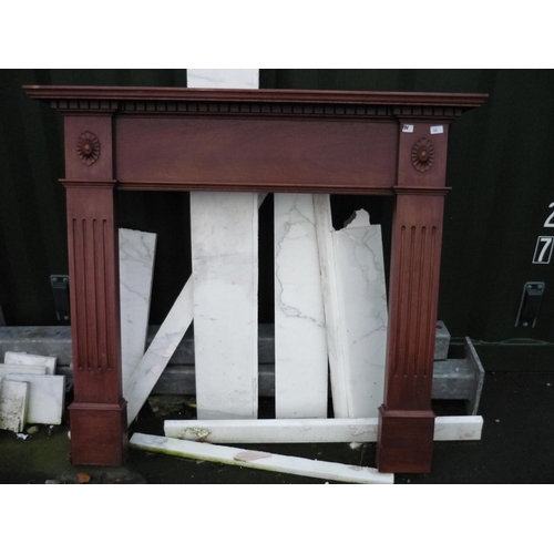 84 - Wooden fire place surround and a selection of marble hearth pieces