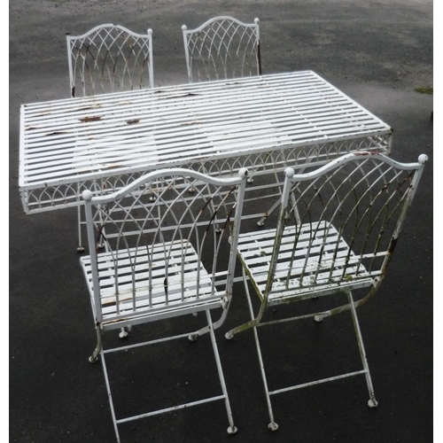 85 - Folding metal outdoor table and set of matching folding chairs