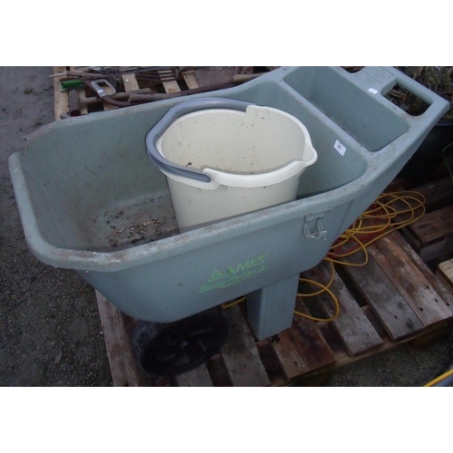 94 - A Ames Easy Roller, wheelbarrow and a plastic bucket