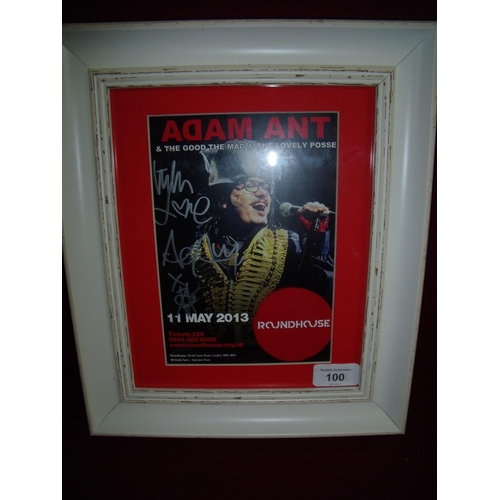 100 - A framed and mounted Adam Ant flyer for the 11th May 2013 Roundhouse signed With Love Adam Ant