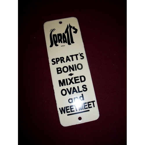 11 - Rectangular enamel Spratt's finger plate advertising Bonio Mix Ovals and Wheetmeet