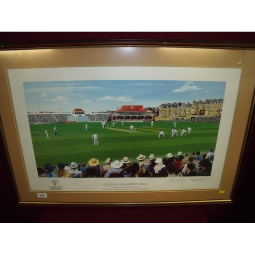 110 - Framed & mounted Peter Watson print of the Yorkshire County Cricket Club County Champions 2001, sign... 