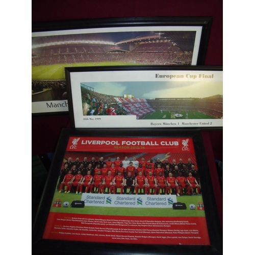 113 - Framed Manchester United Theatre of Dreams poster, Liverpool FC poster and a  Manchester United Euro... 