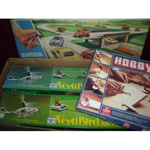 118 - Boxed Matchbox motorised motorway set, a Hobby Work 301 set and two Vertibird sets