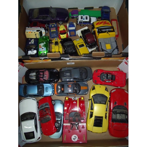 120 - Two boxes of various diecast and other cars including Uburango