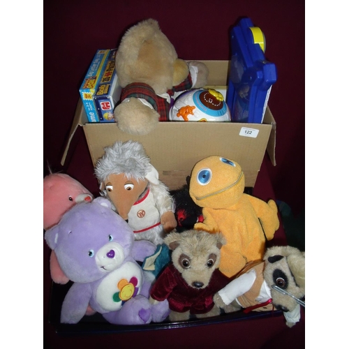 122 - Selection of various soft toys including Meerkats, Bob the Builder, Postman Pat and other children's... 