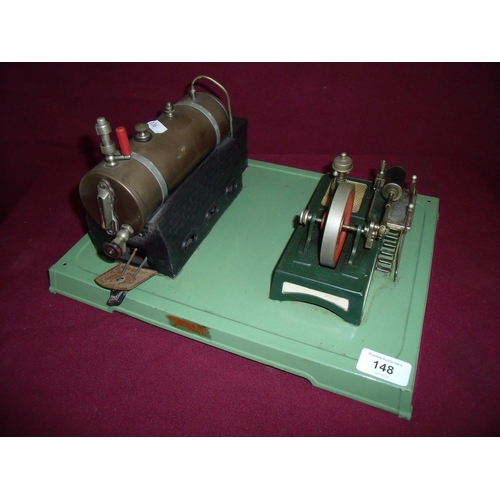 148 - Fleishmann stationary engine and boiler on raised rectangular base 35 x 27 cm