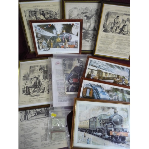 32 - Selection of mostly railway related miscellania and ephemera, including pages from Punch relating to... 