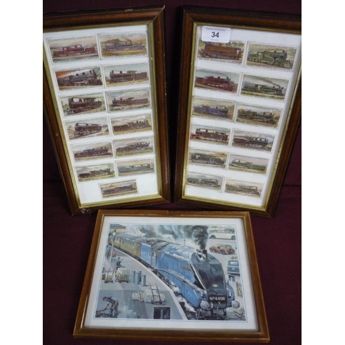 34 - Two framed and mounted groups of Lambert & Butler Railway Locomotive Cigarette Cards and a small fra... 