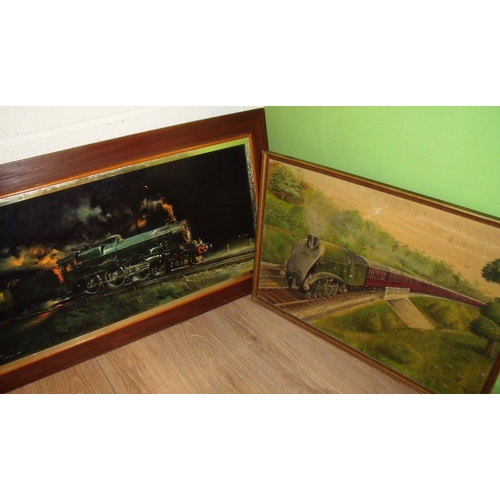 47 - Framed oil on board painting of locomotive Elizabethan 0002 signed lower right Eagles and another ra... 