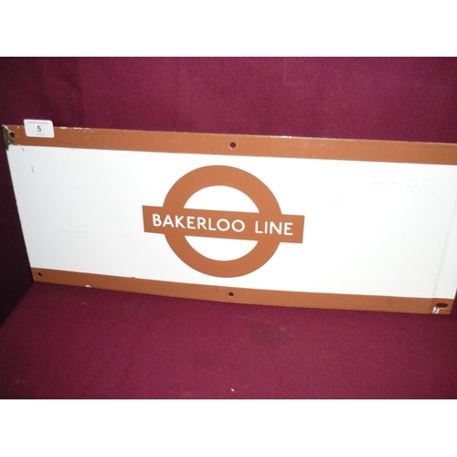 5 - Enamel London Transport Underground railway sign for Bakerloo Line (58.5cm x 23cm)