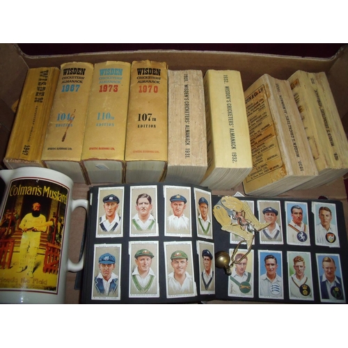 78 - Selection of cricket sporting memorabilia including cigarette cards, 1960s Wisdens, miniature autogr... 