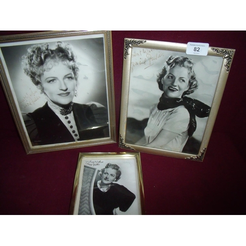 82 - Three signed black & white framed photographs of Gracie Fields 16cm x 11cm excluding frame, 24cm x 1... 