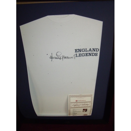 85 - Framed and mounted England Legions souvenir shirt signed by Jimmy Greaves with certificate of authen... 