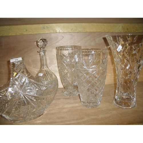 12 - Selection of quality cut glass vases and decanters (5)