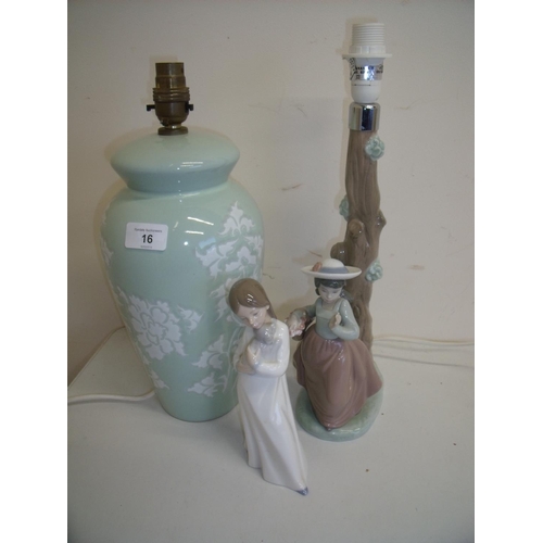 16 - Nao ceramic table lamp, Nao figure of girl with puppy and a ceramic table lamp (3)
