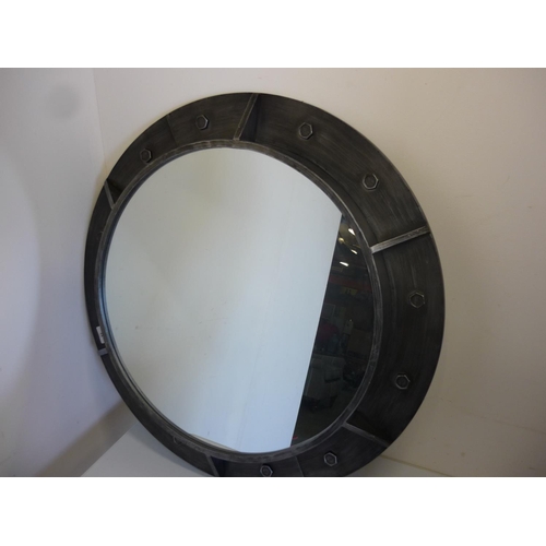 22 - Large modern industrial style bulk head wall mirror (diameter 75cm)