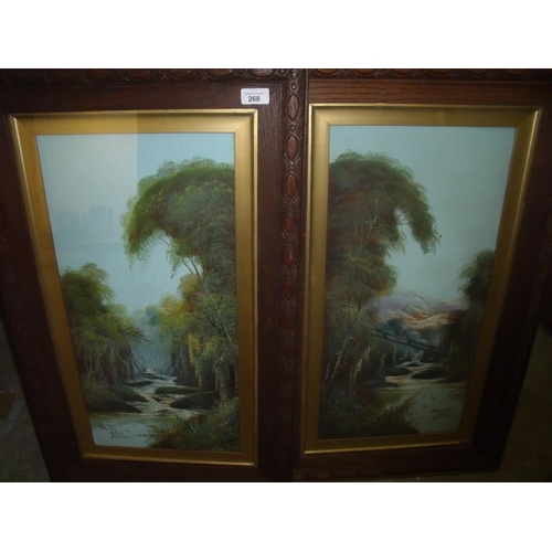 268 - Pair of late Victorian framed & mounted river landscape scenes in oak frames of Fairy Glen in Wales ... 