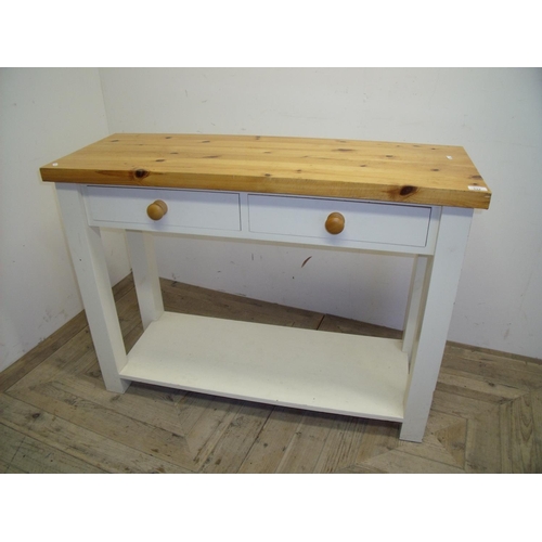 333 - A modern pine painted two drawer, two tier side table (width 110cm)