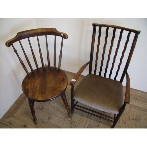 376 - Early 20th C armchair with upholstered seat and a kitchen style chair (2)