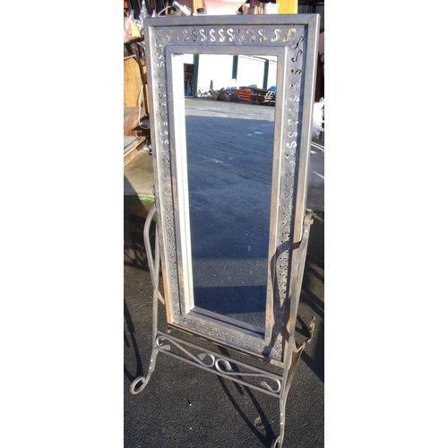 382 - Wrought steel craftsman made cheval mirror on stand