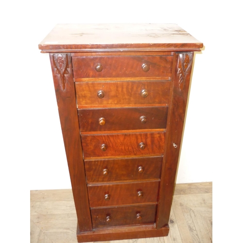 385 - Late Victorian mahogany Wellington chest of seven drawers (53cm x 36cm x 108cm)