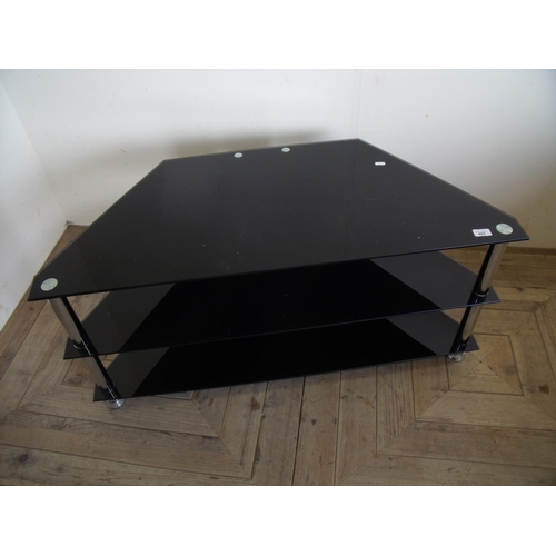 403 - Three tier smoked glass TV stand (width 106cm)