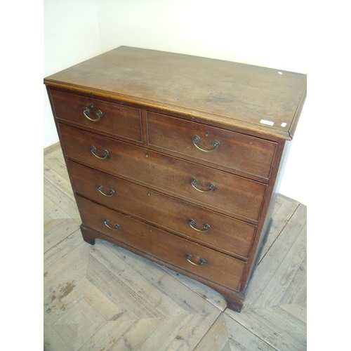 411 - 19th C oak chest of two short above three long drawers on raised bracket supports (100cm x 57cm x 10... 