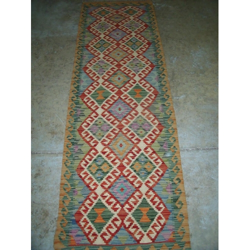 419 - Vegetable dyed wool Chobi Kilim runner rug (210cm x 67cm)