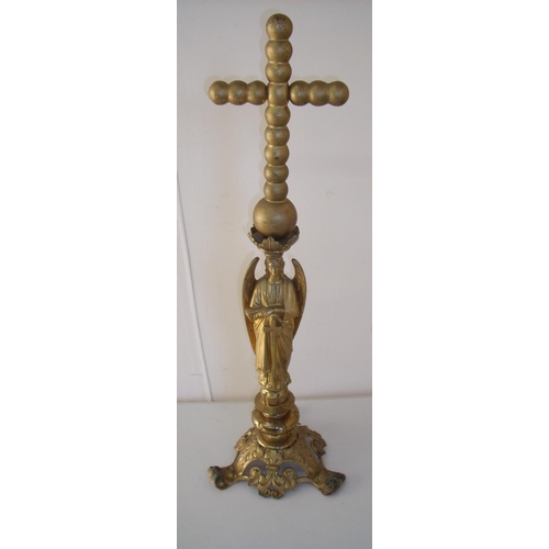 42 - Large gilt bronze evangelical figure of an angel holding a sword on turned base with out splayed sup... 