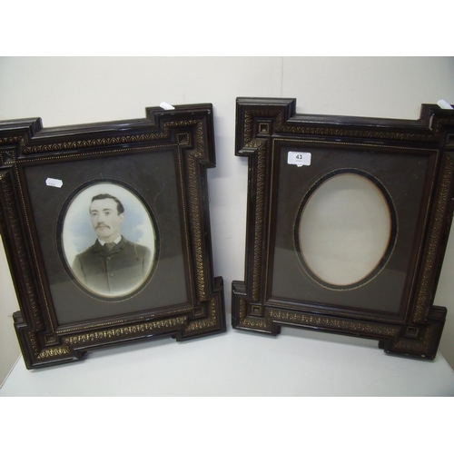 43 - Pair of ornate late Victorian pictures frames with oval picture mounts, one with portrait prints (40... 