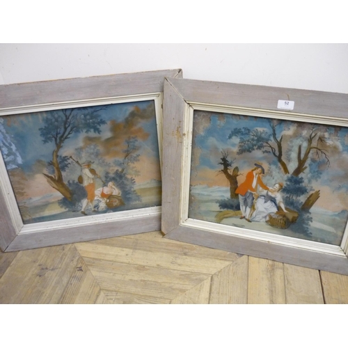 52 - Pair of 19th C reverse paintings on glass (44cm x 33cm approx)