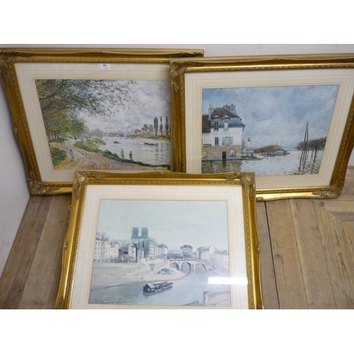 59 - Two impressionist prints by Claude Monet and Alfred Sisley, and a print after Corot in matching fram... 