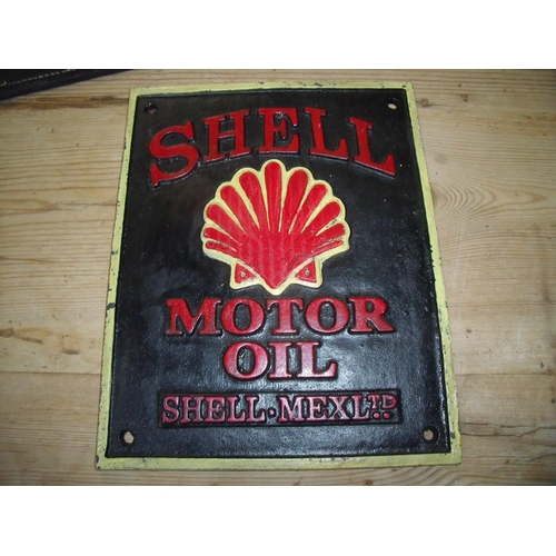 23 - Reproduction cast metal Shell Motor Oil advertising plaque (19.5cm x 25cm)