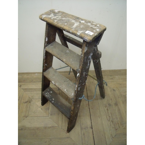 277 - Pair of folding vintage three height wooden step ladders