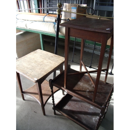 375 - Early 20th C oak two tier occasional table, a two tier trolley and another table (3)