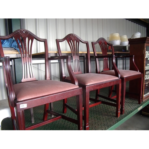 435 - Pair of mahogany framed wheatsheaf carved dining chairs with drop-in seats and a single chair (3)