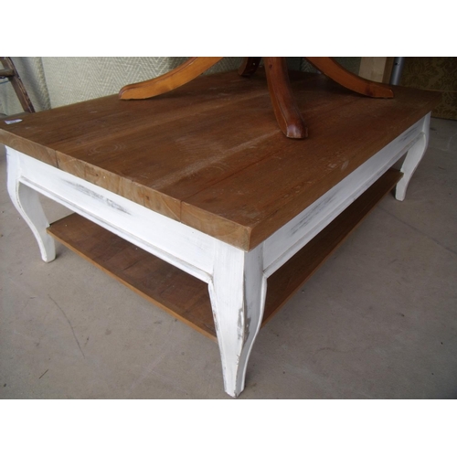 436 - La Maison pine two tier rectangular coffee table with painted framework (120cm x 80cm)