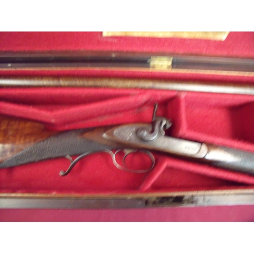 685 - Cased William Rochester Pape 14 bore percussion single barrelled bar action sporting gun no. 541,  w... 