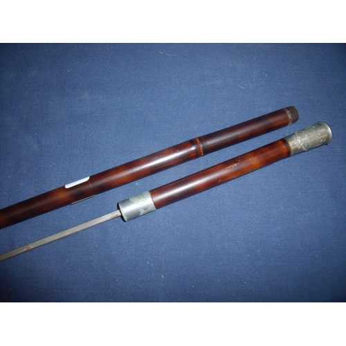102 - Early 20th C bamboo officers sword cane for The Kings Own Scottish Borders Regiment with white metal... 