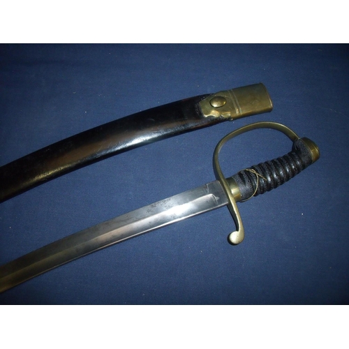 205 - Victorian Constabulary sword with 24 inch slightly curved single fullered blade, with brass knuckle ... 