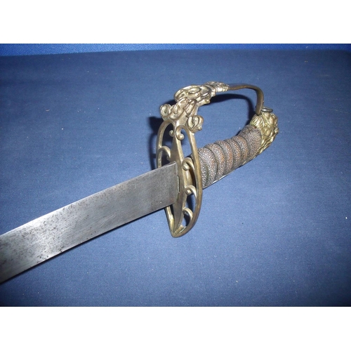 206 - British 1803 pattern flank Officers sword with 31 inch curved blade with brass crowned GR knuckle bo... 
