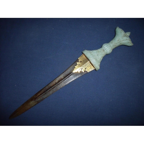 209 - 18th/19th C bladed Indo Persian dagger with 8 1/4 inch double edged blade of tapering form, with rai... 