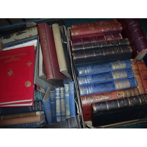 316 - Two boxes of Victorian and later military related books including Her Majesties Navy in 3 half leath... 