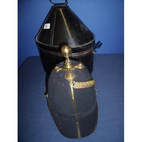 36 - Victorian Royal Artillery Home Service pattern blue cloth helmet with ball finial, complete with lea... 