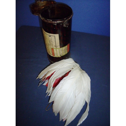 41 - Colonels side socket feather plume in japed metal travel case with original shipping label