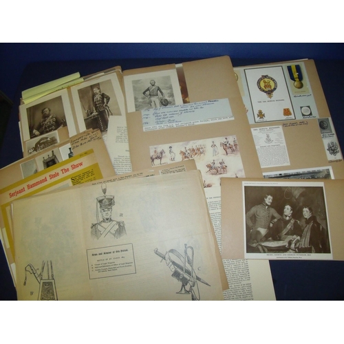 69 - Selection of military research/historian paperwork, folders and albums relating to the 14th Hussars ... 